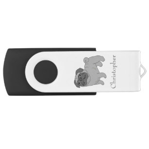 Grey Pug Dog Personalised USB Flash Drive