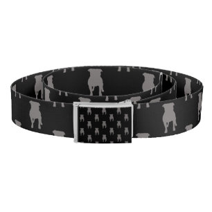 Grey Pug Silhouettes on Black Background Belt