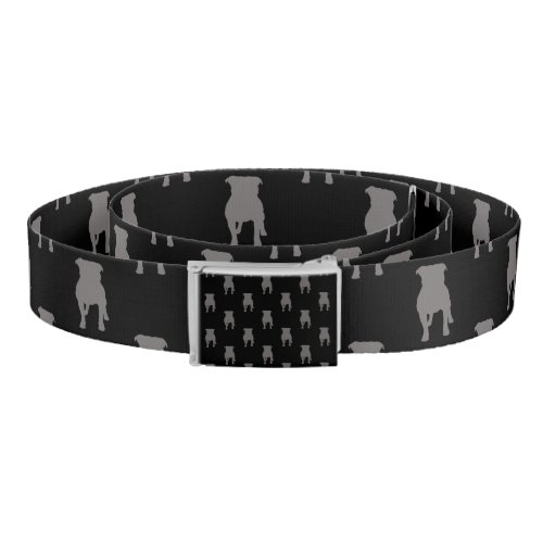 Grey Pug Silhouettes on Black Background Belt