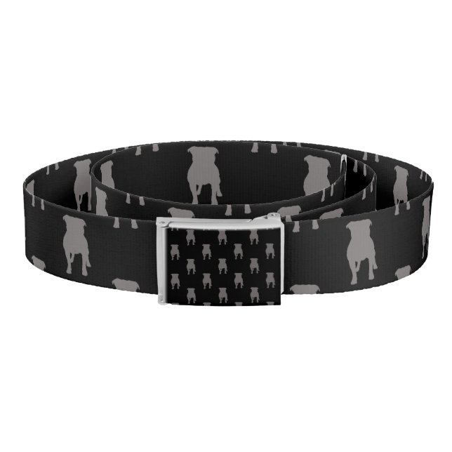 Grey Pug Silhouettes on Black Background Belt (Coil)