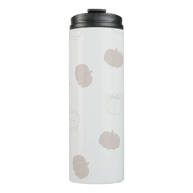 Grey Pumpkin Autumn Fall Season Pattern Thermal Tumbler (Front)