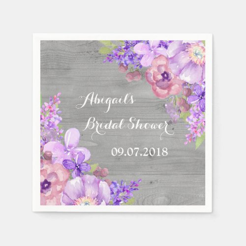 Grey Purle Lilac Floral Bridal Shower Napkins