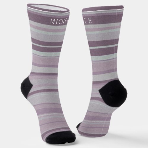 Grey Purple Blue Lines Striped Custom Name  Socks