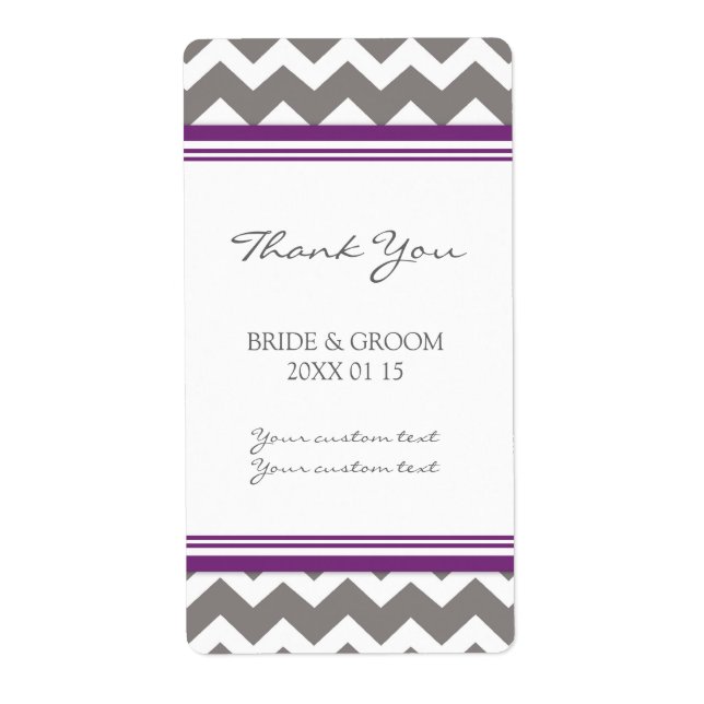 Grey Purple Chevron Wedding Labels (Front)
