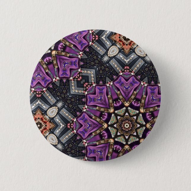 Grey purple fractal steampunk Kaleidoscope Button (Front)