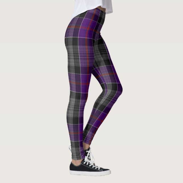 Grey Purple Scottish Tartan Women's Leggings Gray (Right)