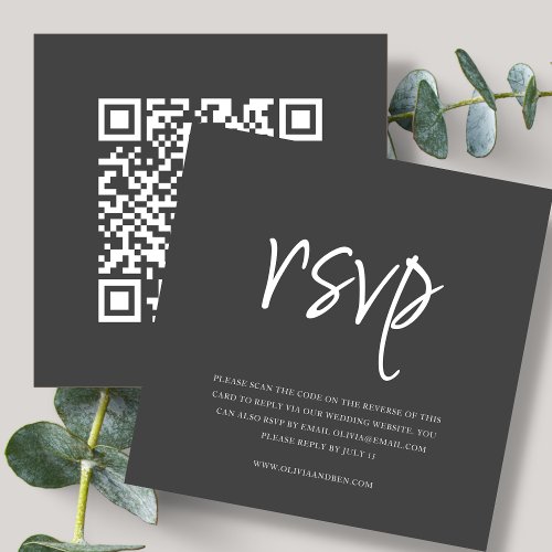 Grey  QR Code  Wedding RSVP Enclosure Card