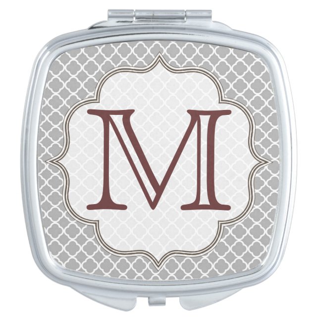 Grey Quarterfoil Latti Monogram Compact Mirror (Front)