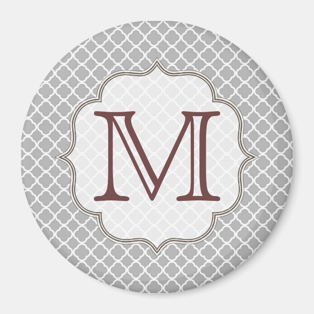 Grey Quarterfoil Latti Monogram Initial Magnet (Front)