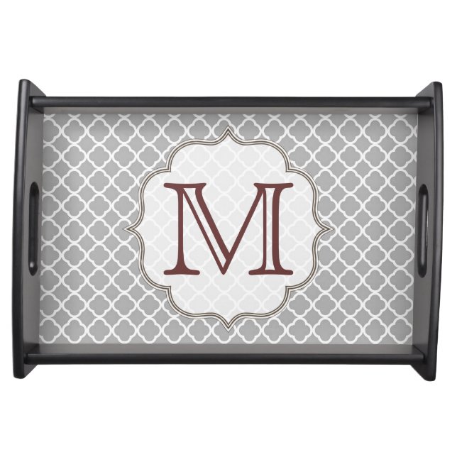 Grey Quarterfoil Latti Monogram Serving Tray (Front)