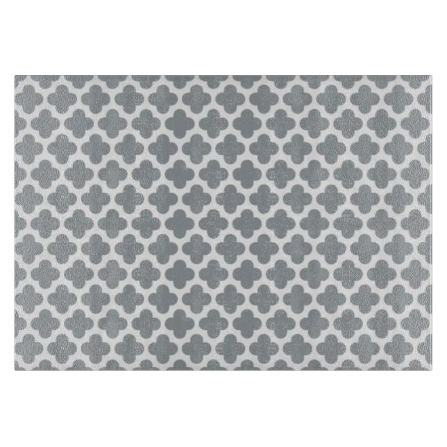 Grey Quatrefoil Glass Cutting Board (Front)