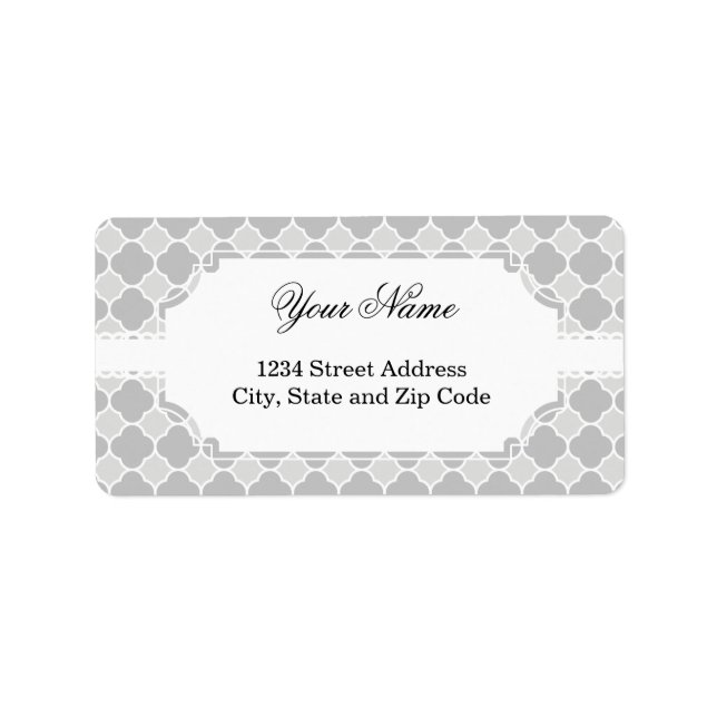 Grey Quatrefoil Pattern Label (Front)