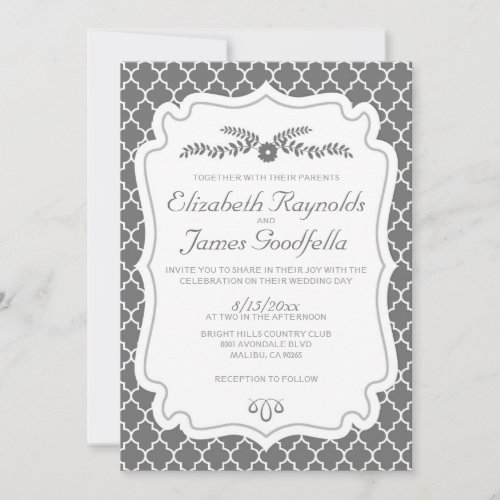 Grey Quatrefoil Wedding Invitations