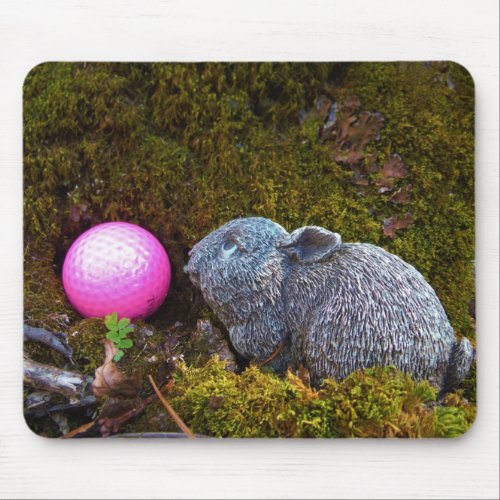 Grey Rabbit with Pink Golf Ball Mouse Pad