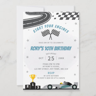 Grey Racing Car Birthday Party Invitation