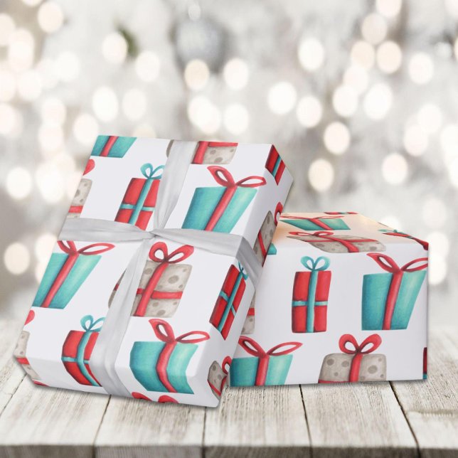 Grey, Red and Turquoise Presents Patterned Wrapping Paper (Creator Uploaded)