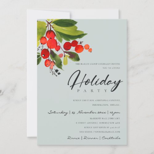GREY RED BERRIES CORPORATE HOLIDAY CHRISTMAS PARTY INVITATION
