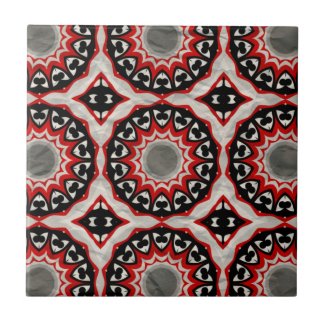 Grey Red Black Ethnic Mosaic Geometric Pattern Ceramic Tile