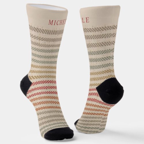 Grey Red Blue Lines Striped Custom Name  Socks