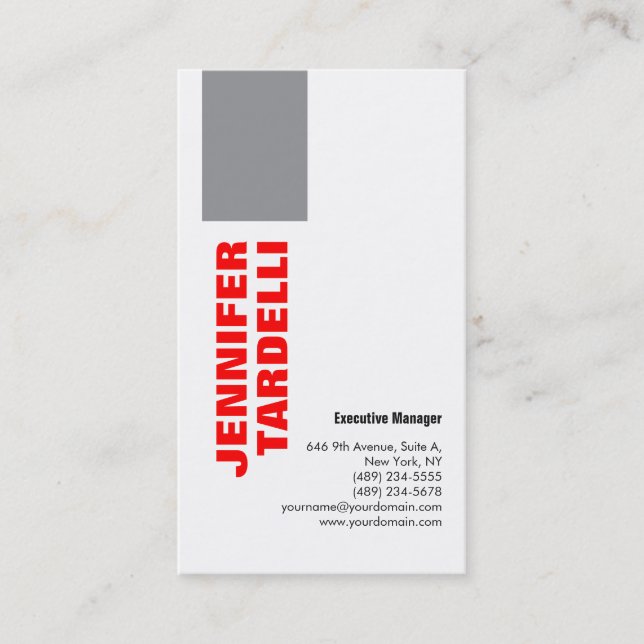 Grey Red Bold Minimalist Modern Professional Business Card (Front)