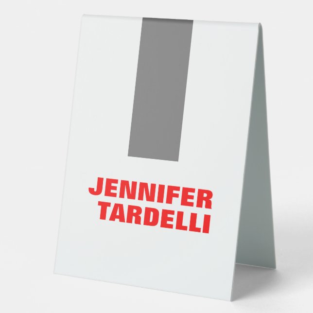 Grey Red Bold Minimalist Modern Professional Table Tent (Front)