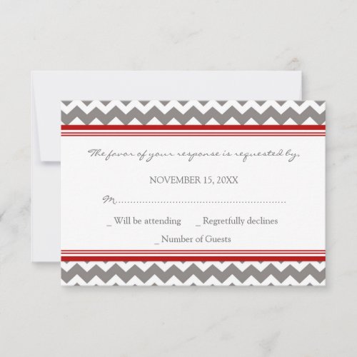 Grey Red Chevron RSVP Wedding Card