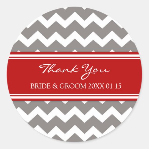 Grey Red Chevron Thank You Wedding Favor Tags