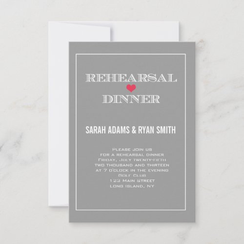 Grey Red Heart Wedding Rehearsal Dinner Invites