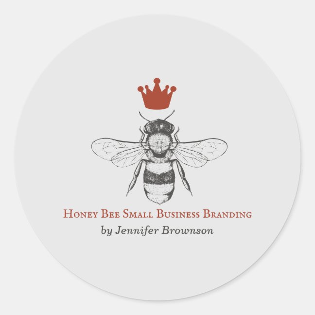 Grey Red Honeycomb Crown Queen Bee Classic Round Sticker
