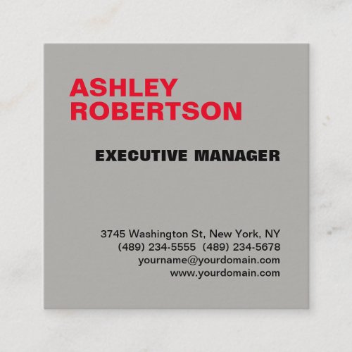 Grey Red Modern Professional Minimalist Elegant Square Business Card