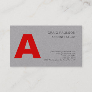 Grey Red Monogram Attorney at Law Modern Business Card