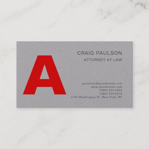 Grey Red Monogram Attorney at Law Modern Business Card