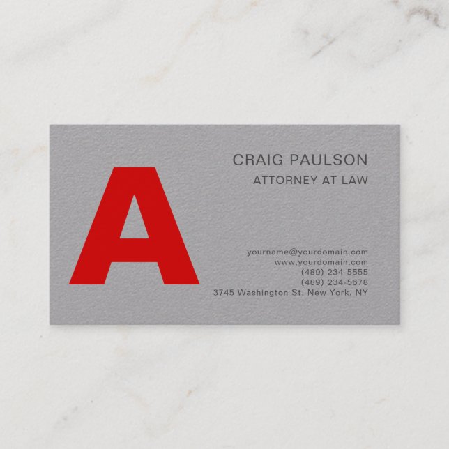 Grey Red Monogram Attorney at Law Modern Business Card (Front)