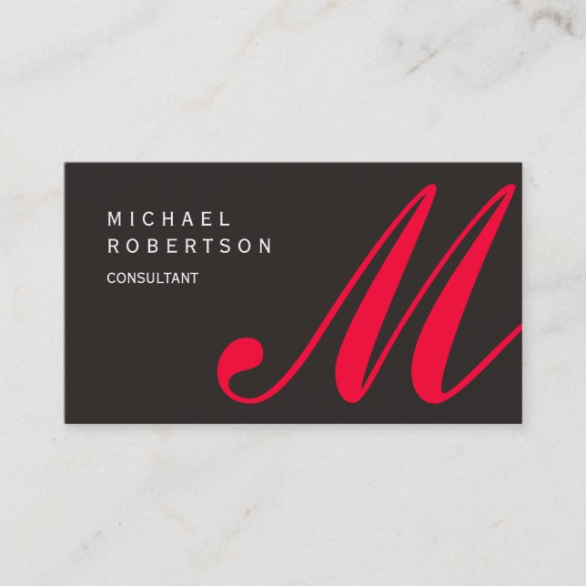 Grey Red Monogram Consultant Business Card (Front)