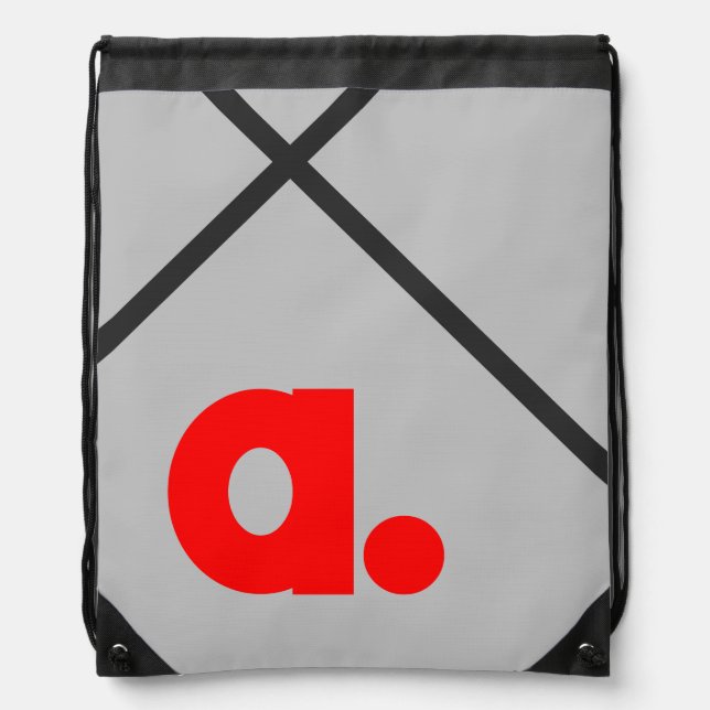 Grey Red Monogram Initial Letter Modern  Drawstring Bag (Front)