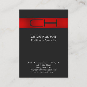Grey Red Monogram Professional Business Card