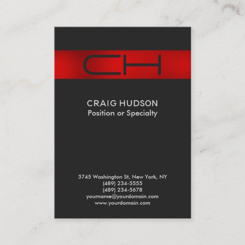 Grey Red Monogram Professional Business Card