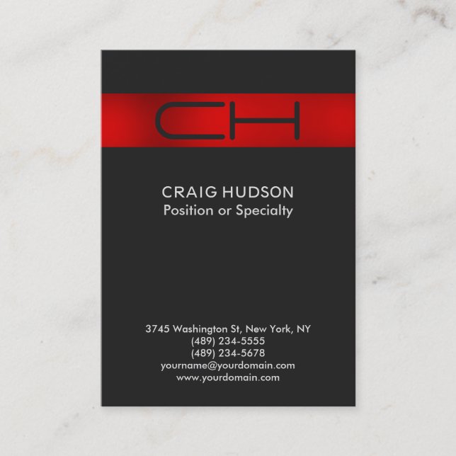 Grey Red Monogram Professional Business Card (Front)