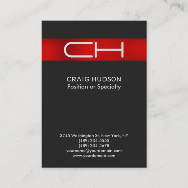 Grey Red Monogram Professional Business Card (Front)