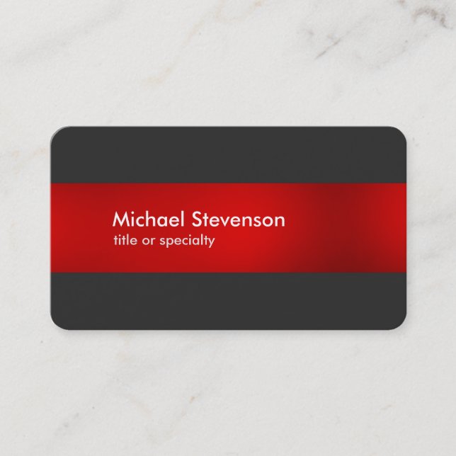 Grey Red Striped Modern Round Corner Business Card (Front)
