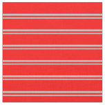 [ Thumbnail: Grey & Red Striped Pattern Fabric ]