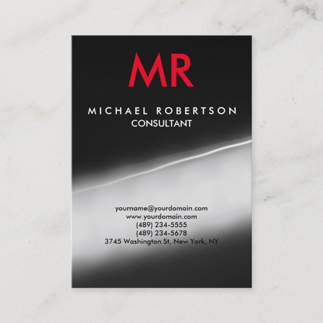 Grey Red Trendy Special Monogram Unique Business Card (Front)