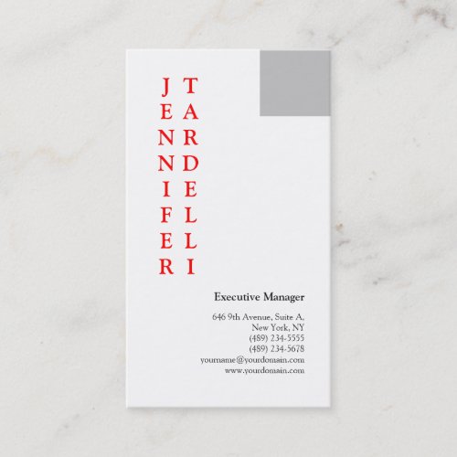 Grey Red White Minimalist Modern Professional Business Card