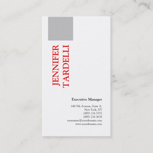 Grey Red White Minimalist Modern Professional Business Card