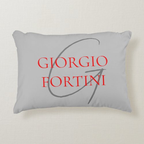Grey Red Your Name Initial Monogram Modern Accent Pillow