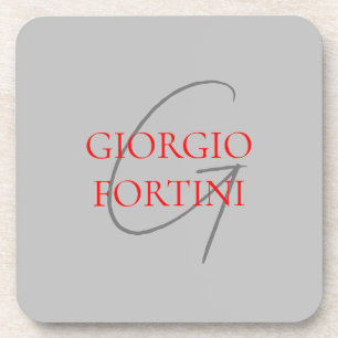 Grey Red Your Name Initial Monogram Modern Beverage Coaster