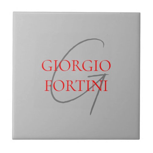 Grey Red Your Name Initial Monogram Modern Ceramic Tile