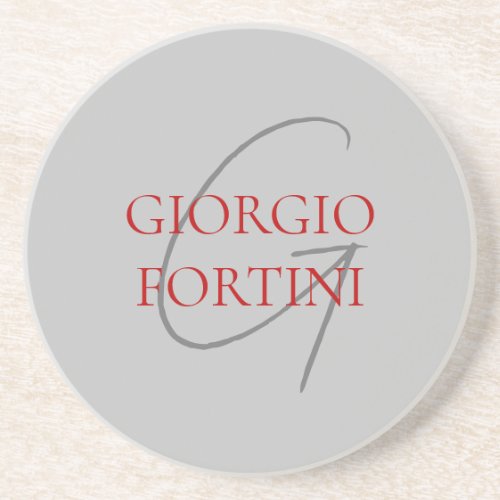 Grey Red Your Name Initial Monogram Modern Coaster