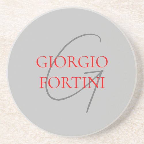Grey Red Your Name Initial Monogram Modern Coaster