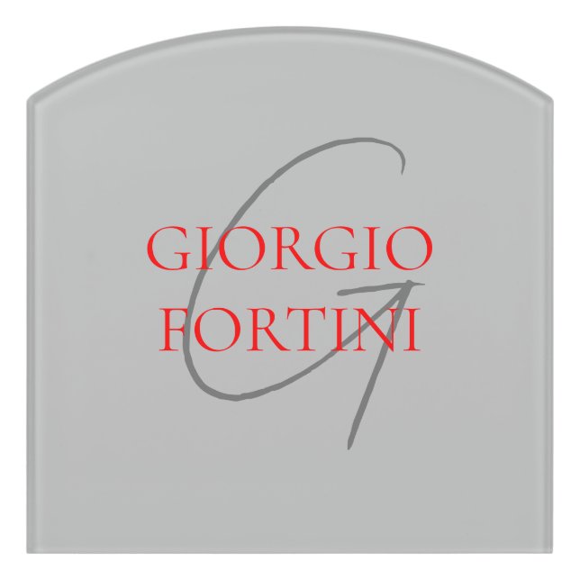 Grey Red Your Name Initial Monogram Modern Door Sign (Contour Front)